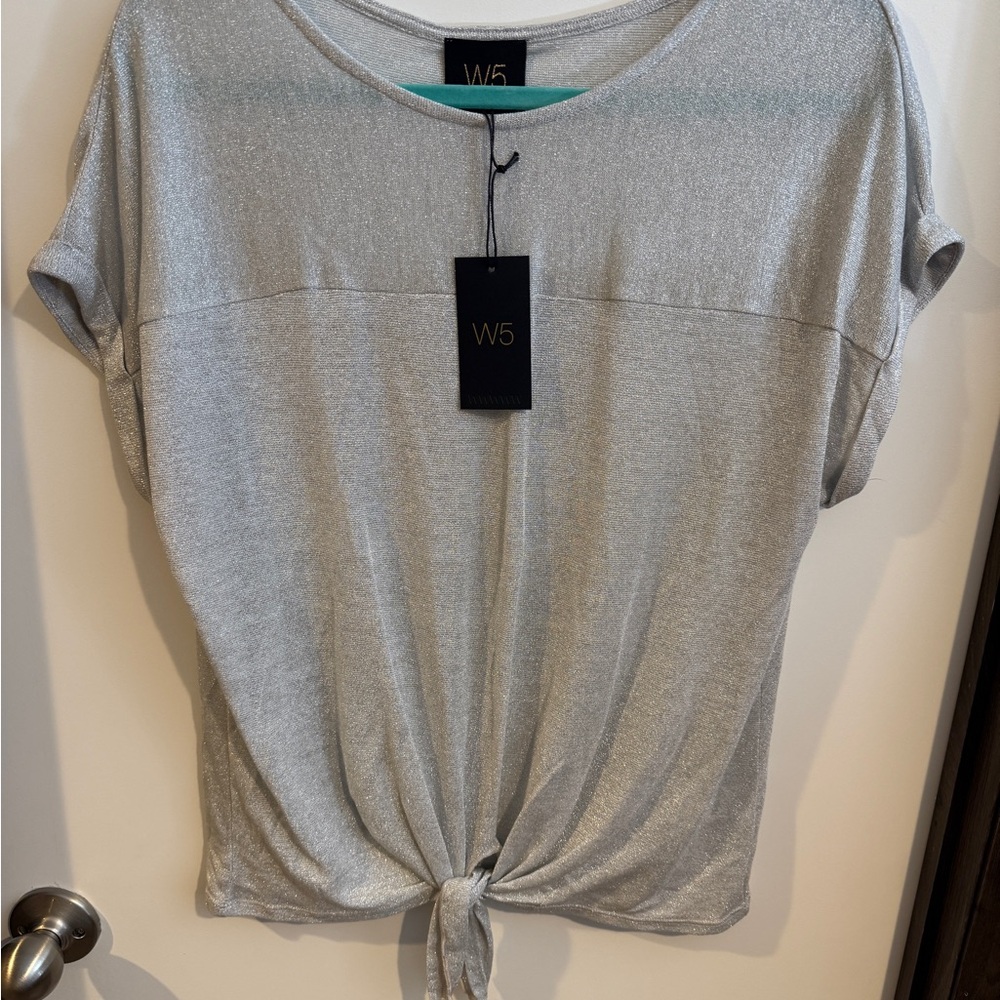 W5 Shimmering Silver Short Sleeve Top
